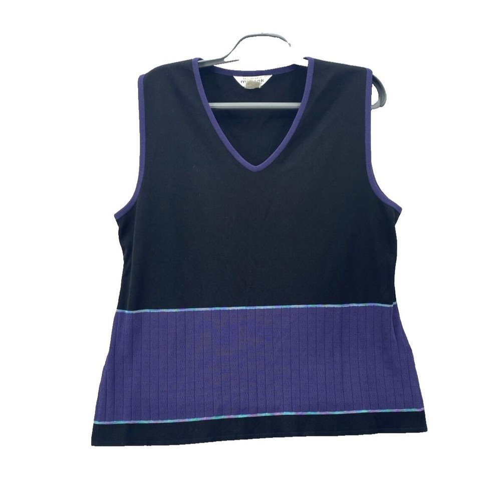 Exclusively Misook Sleeveless Top Plus Size 3X Black Purple Colorblock Tank